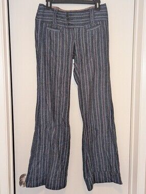 Free People Navy Blue Pinstripe Wide-Leg Pants
